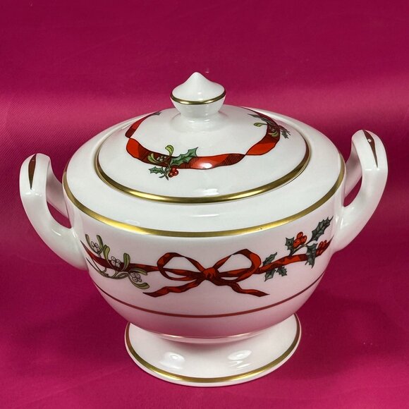 Royal Worcester Other - rare Royal Worcester UK Holly Ribbons bone china sugar bowl